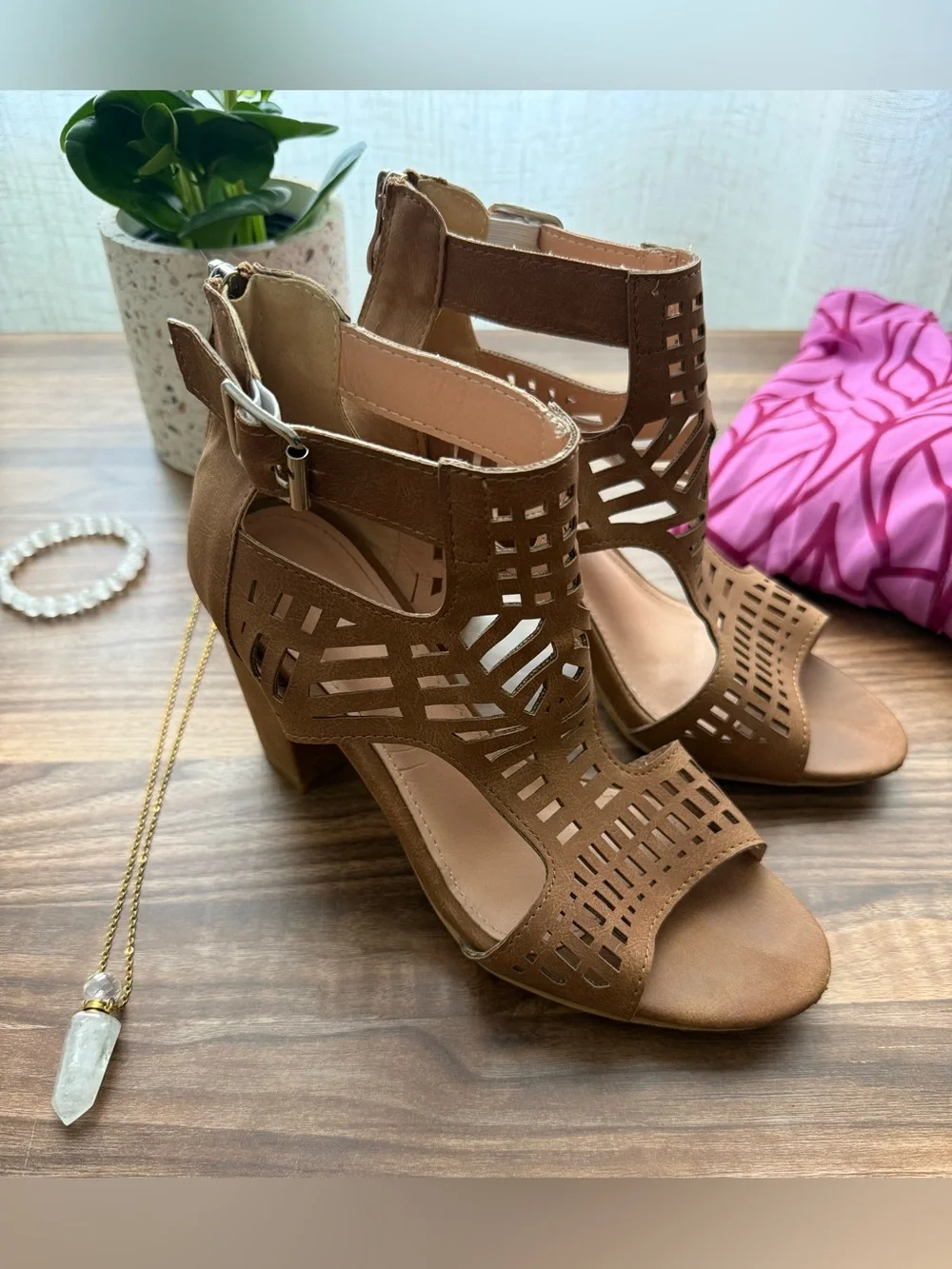 Boho Cutout Block Heel Sandals